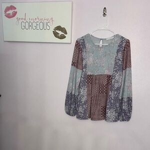 Ces Femme Long Sleeve Block Print Top